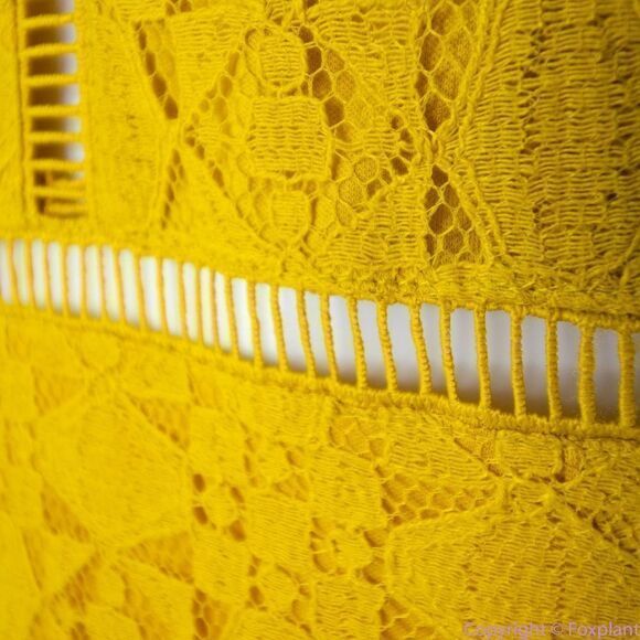 NEW Altar'd State mustard yellow lace dress with ruffle neck , L - Picture 8 of 14